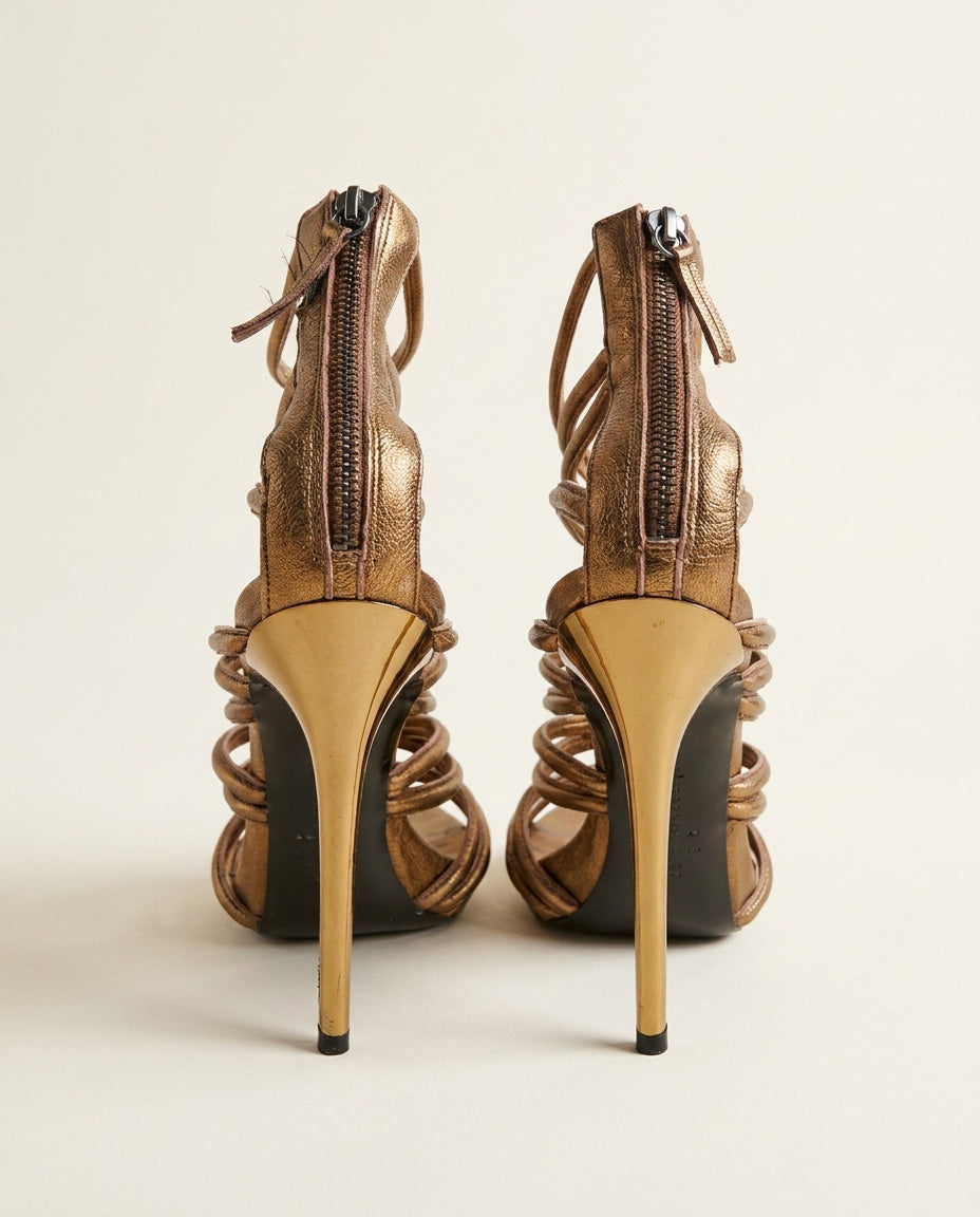 Alexander McQueen Bronze/Gold Metallic Strappy Stiletto Heel Sandals - photo 2