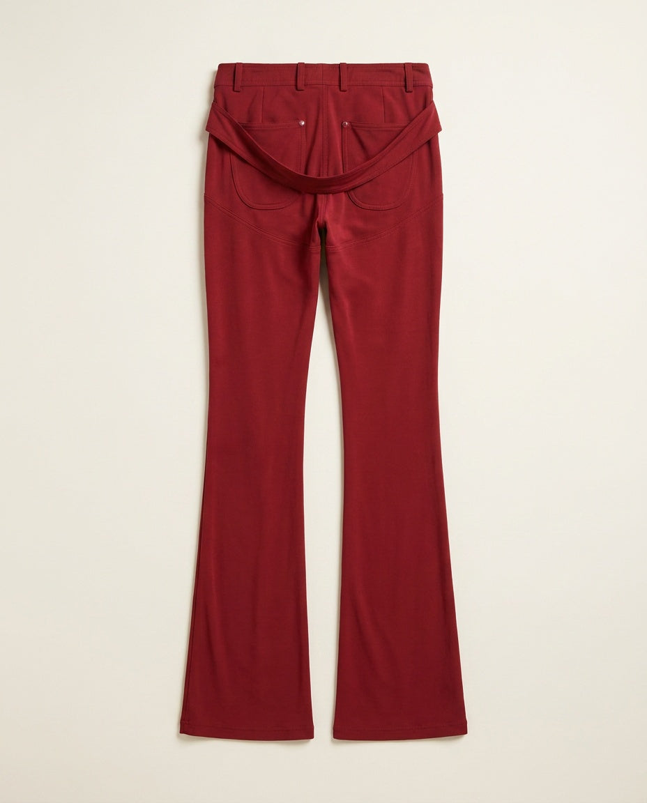 Dolce & Gabbana Deep Red Low-Rise Flared Trousers with Attached Belt/Sash - photo 2