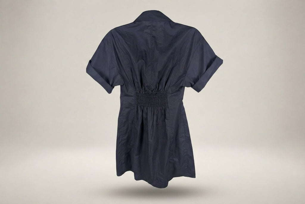 FRAME Short-Sleeve Button-Front Shirt Dress in Black/Very Dark Navy - photo 2