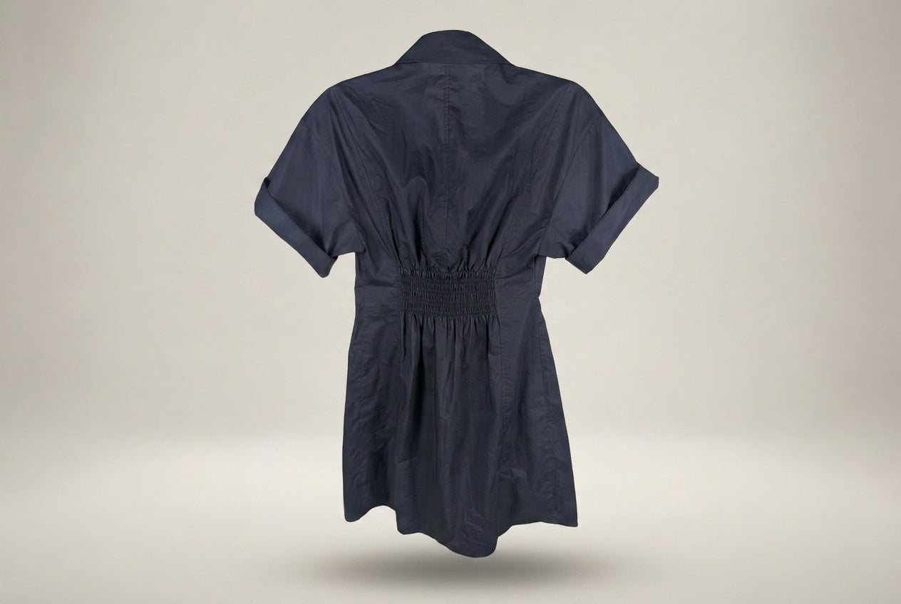 FRAME Short-Sleeve Button-Front Shirt Dress in Black/Very Dark Navy - photo 2