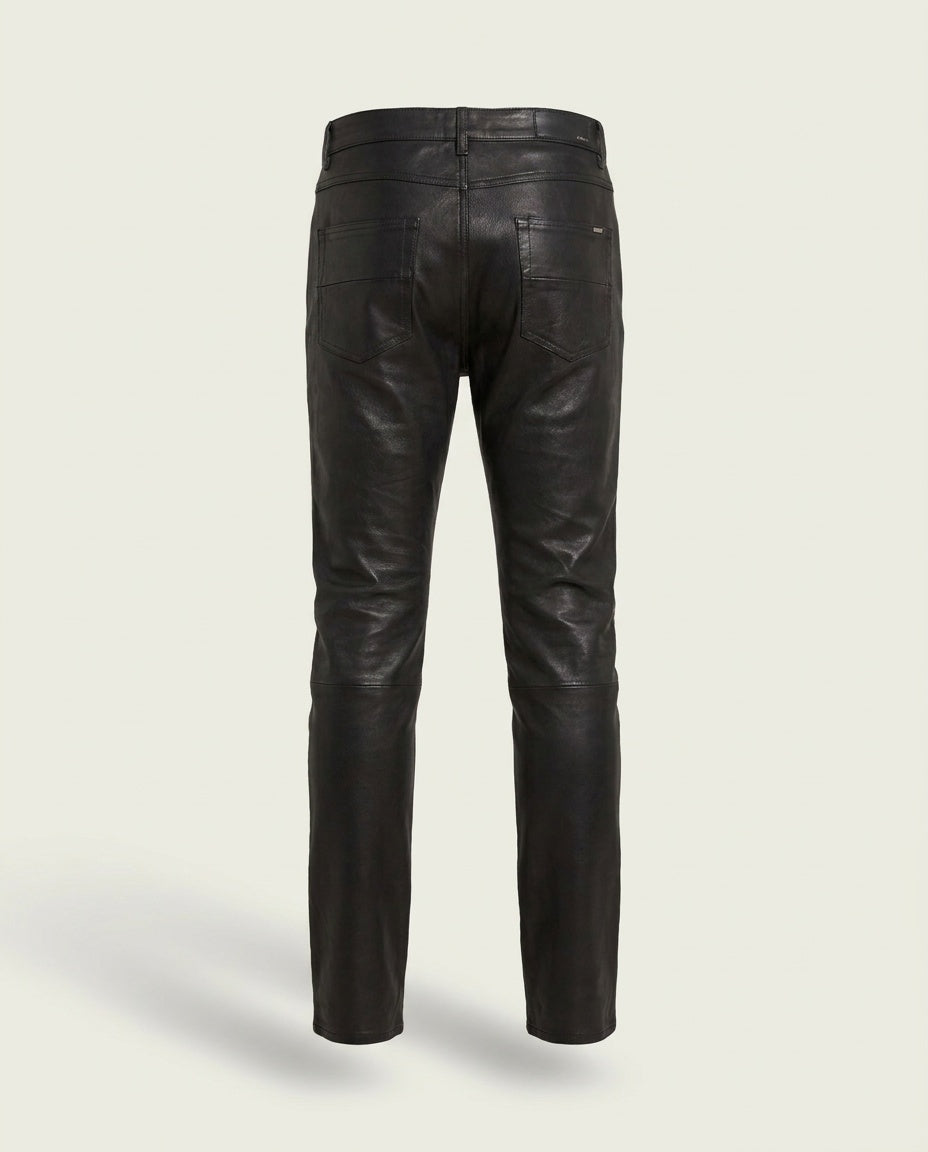 AMIRI Slim Straight Leather Trousers in Black, Size 46 - photo 2