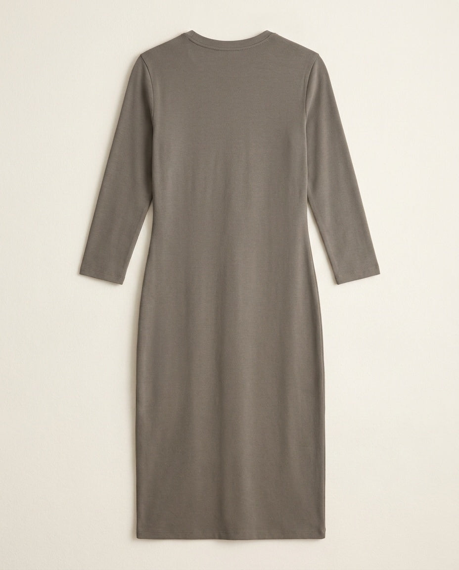 Theory Long-Sleeve Bodycon Midi Dress in Taupe-Olive Grey - photo 2
