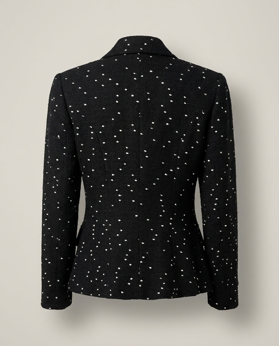 Cache 1980s Double-Breasted Blazer in Textured Boucle with White Dot Pattern - photo 2