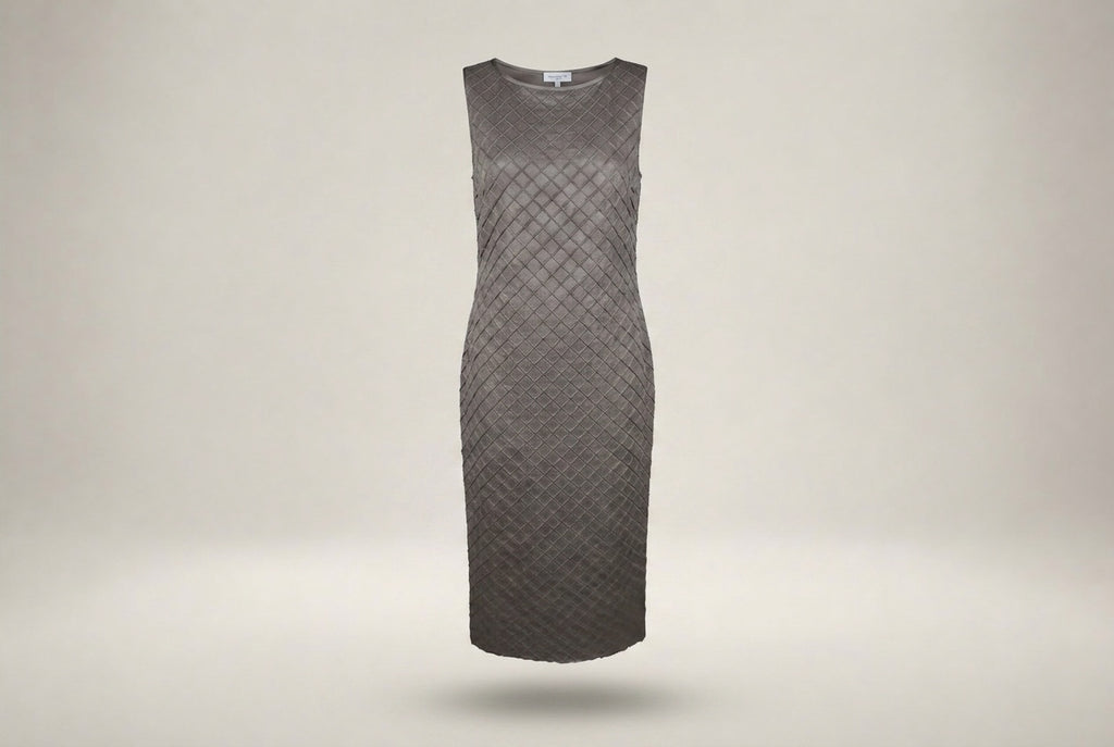 Lafayette 148 New York Grey Midi Shift Dress with Diamond Quilted Texture - photo 2