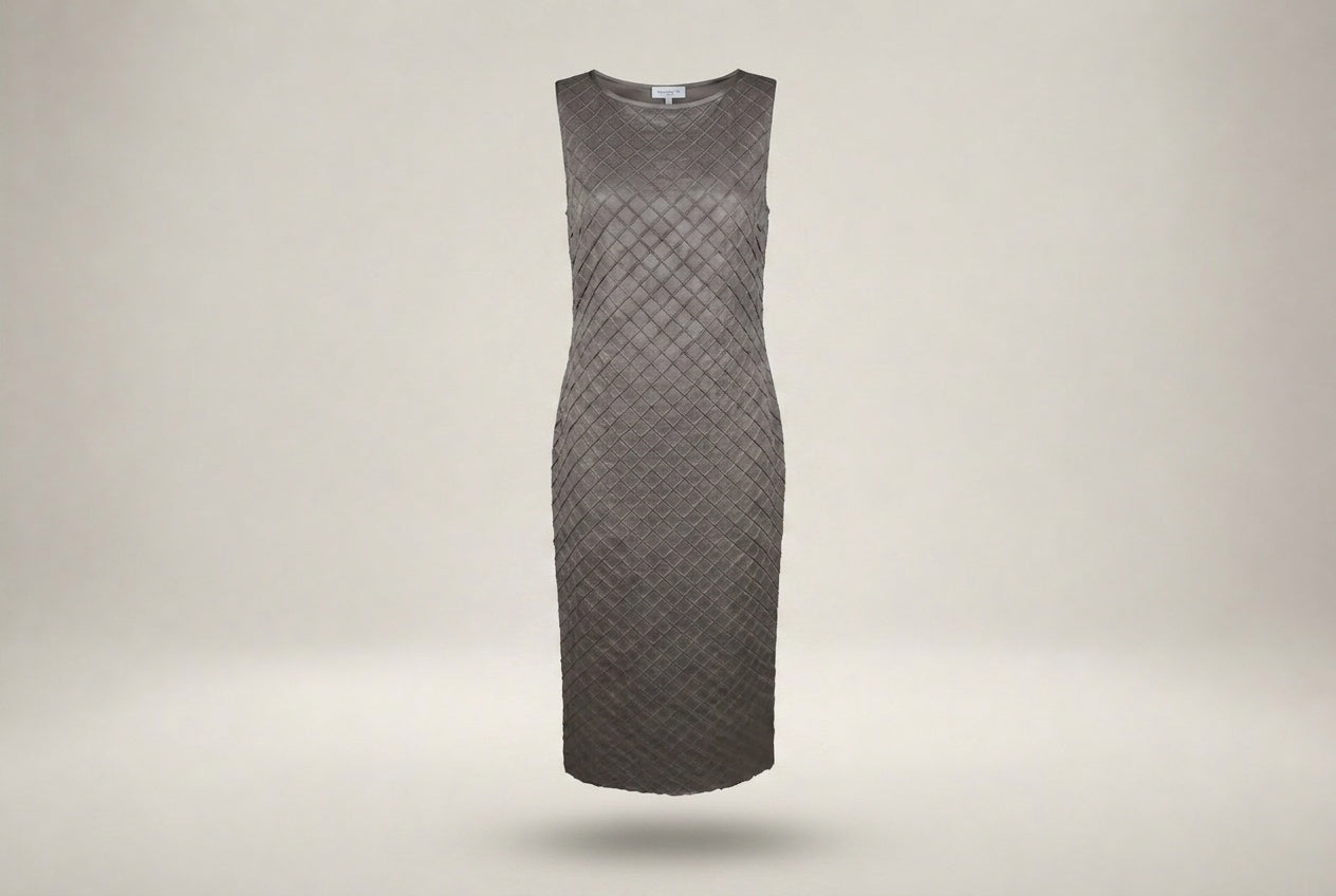 Lafayette 148 New York Grey Midi Shift Dress with Diamond Quilted Texture - photo 2