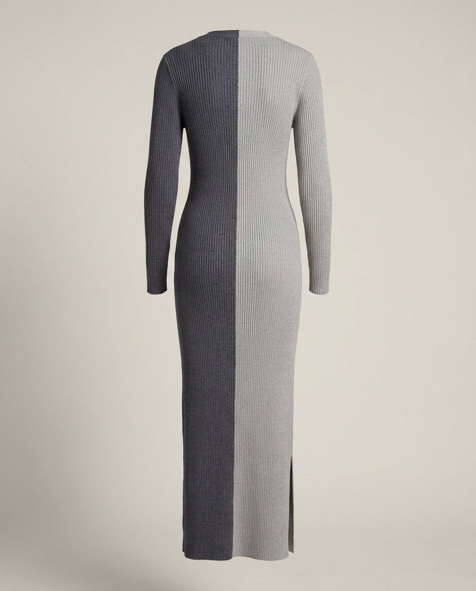 STAUD Two-Tone Ribbed Knit Maxi Dress in Dark Grey & Light Grey - photo 2
