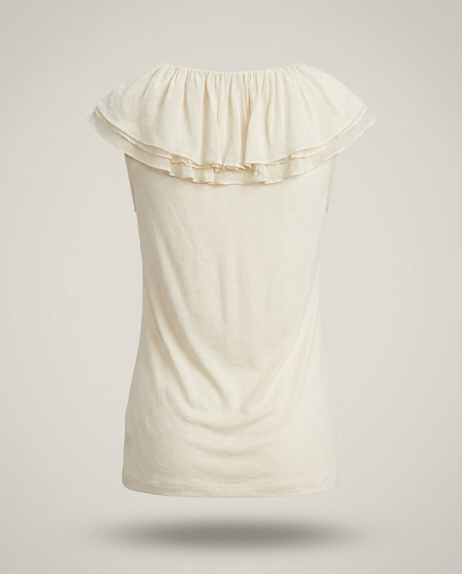 Ralph Lauren Cream Silk Ruffle-Trimmed Jersey Top - photo 2