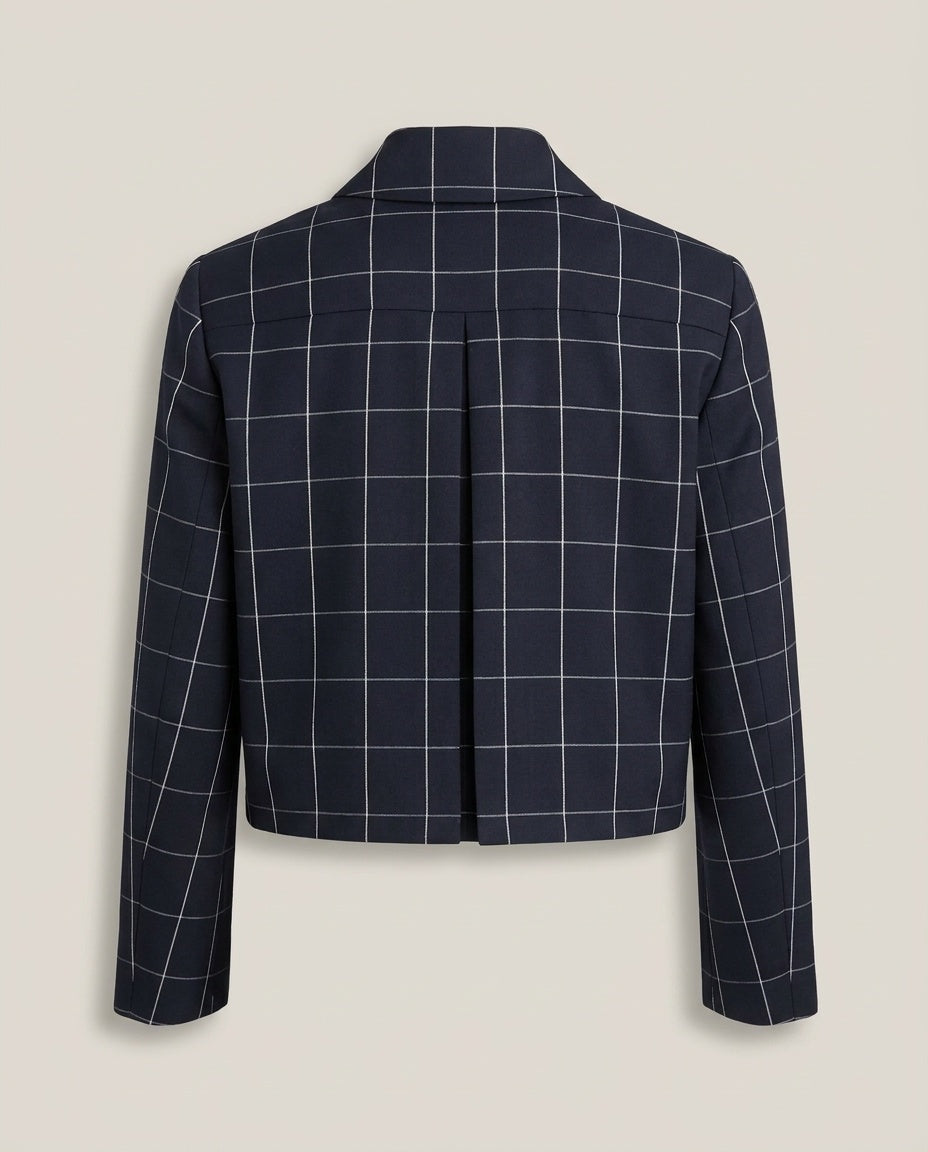 Brooks Brothers Navy Windowpane Check Cropped Blazer - photo 2
