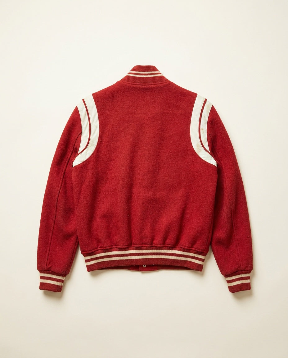 Saint Laurent Red Varsity Bomber Jacket with White/Cream Leather Panels - photo 2