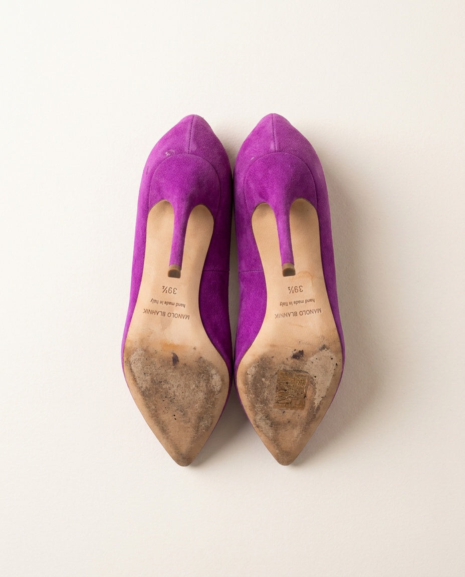 Manolo Blahnik Bright Purple Suede Pointed-Toe Stiletto Pumps - photo 2