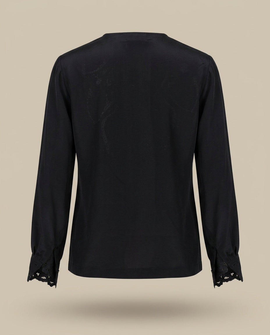 Black Silk Blouse with Cutwork Lace Collar and Frog Closures - Bloomingdale's y.e.s. - photo 2