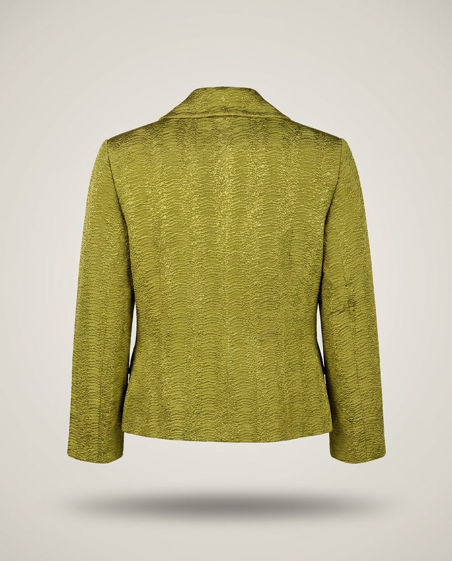 LUCA LUCA Double-Breasted Cropped Jacket in Chartreuse Green with Textured Jacquard Pattern - photo 2