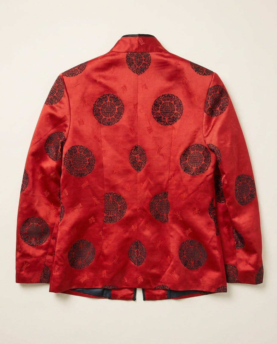 Jeccy Uniform Red Mandarin Collar Jacket with Black Medallion Motifs - photo 2
