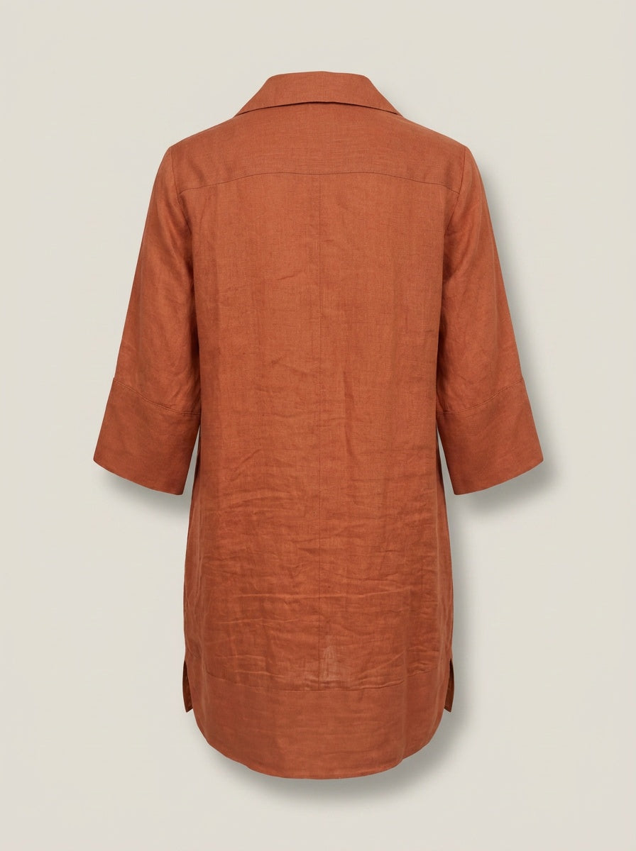 L'AGENCE Rust/Burnt Orange Linen Tunic with Lace-Up Neckline - photo 2