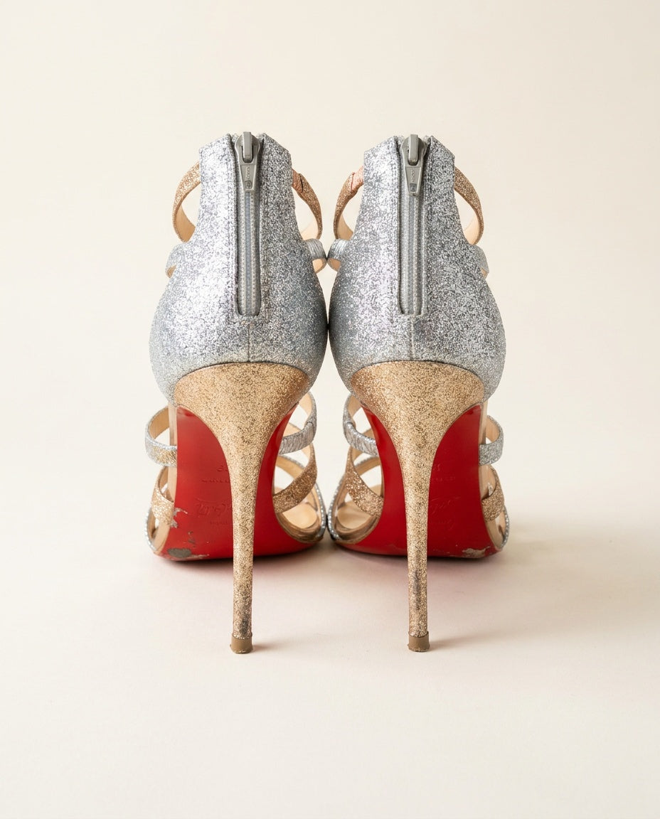 Christian Louboutin Silver & Gold Glitter Strappy Stiletto Sandals - photo 2