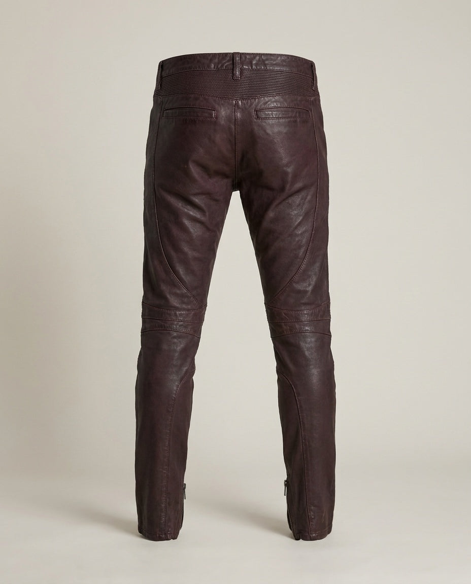 AllSaints Dark Burgundy Italian Leather Moto Trousers W26 - photo 2