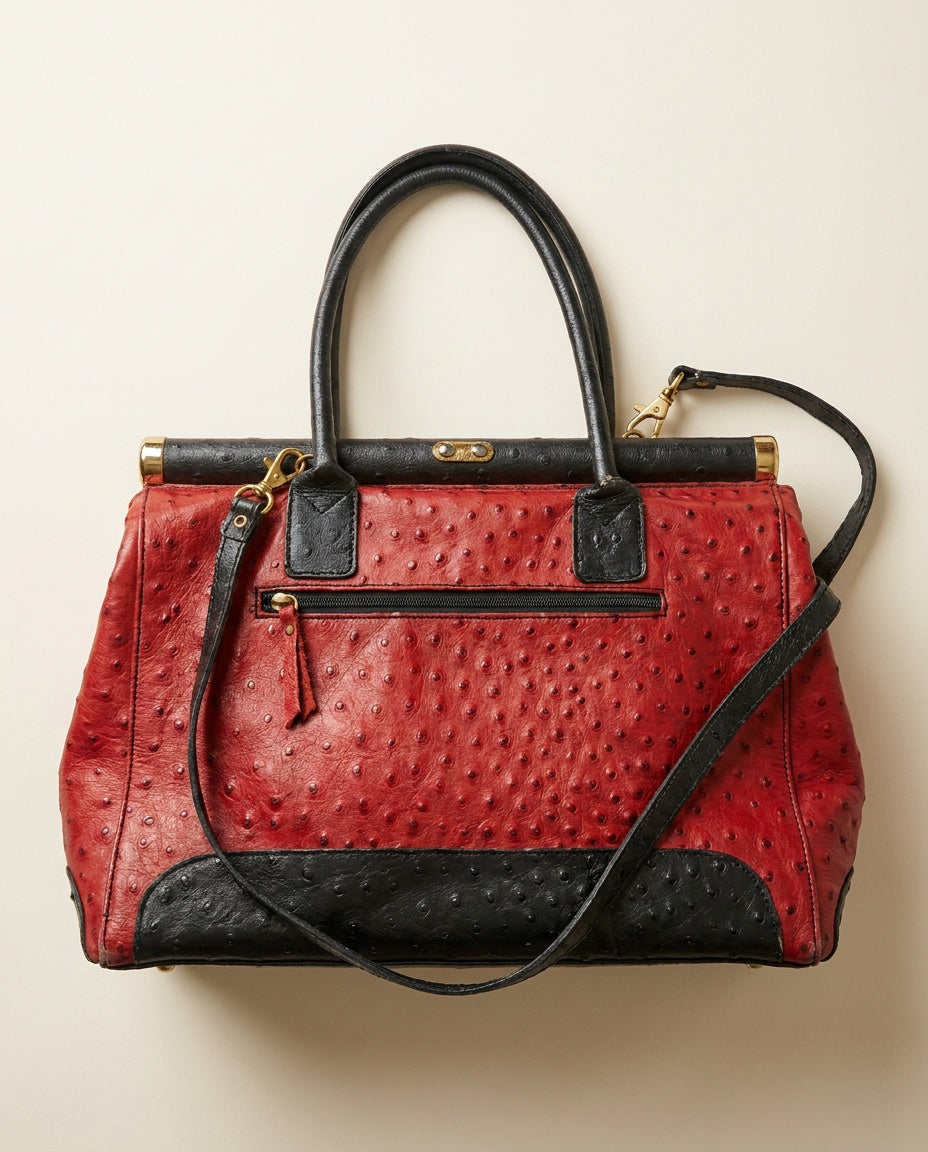 Mid-Century Italian Doctor-Bag with Ostrich-Embossed Leather and Gold Hardware - photo 2