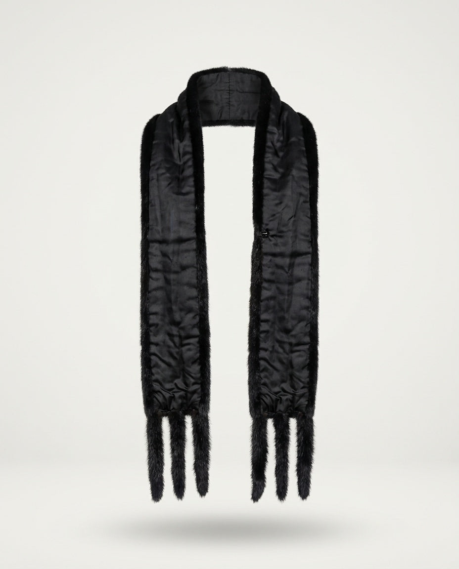 Black Fur Stole with Tassel Fringe Ends - photo 2