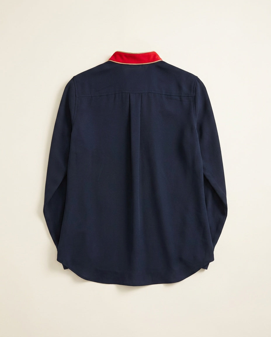 Lauren Ralph Lauren Navy Military-Style Blouse with Red and Gold Epaulets - photo 2
