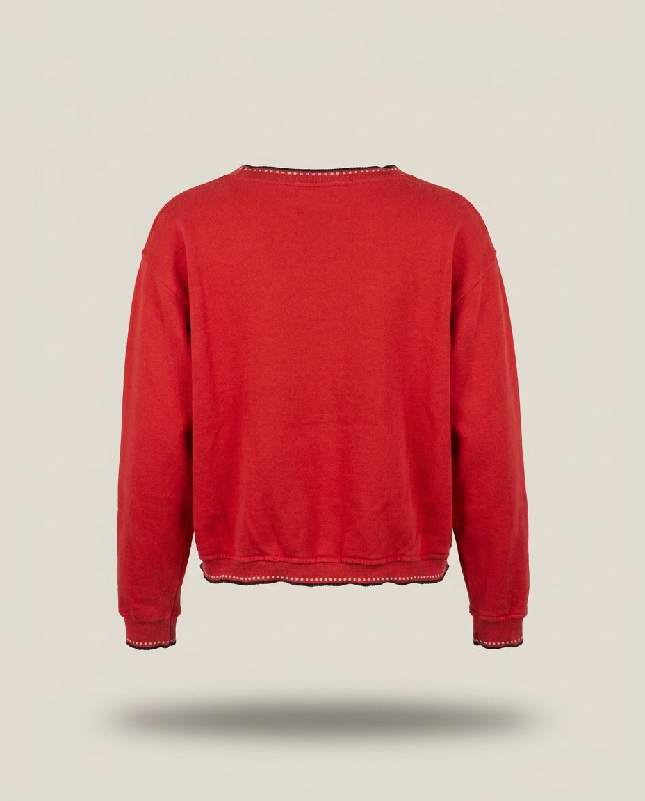 Red Cropped Crewneck Sweatshirt with Military-Style Patches - photo 2