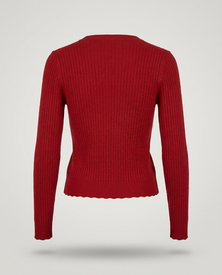 Solid Red Ribbed Cashmere Cardigan - photo 2