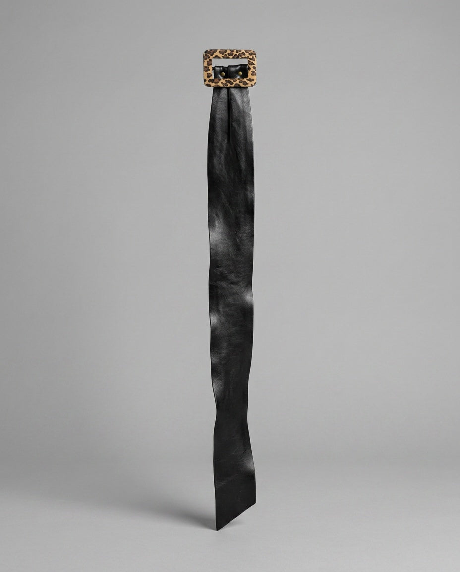 Wide Leopard-Print Belt with Pebbled Black Strap - photo 1