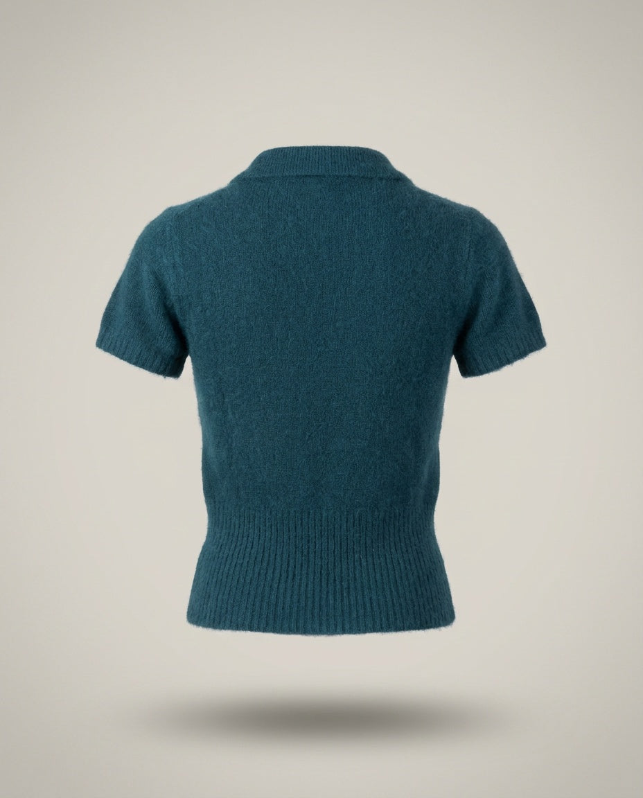 Limited London Paris New York Teal Short-Sleeve Angora Knit Polo Sweater - photo 2
