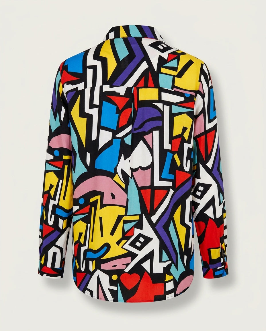 BIG DART 1980s-1990s Long-Sleeve Abstract Geometric Print Blouse - photo 2