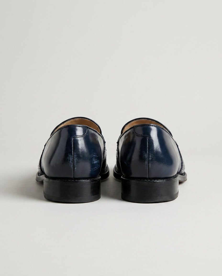 Navy Blue High-Gloss Penny Loafer with Brogue Details from The Office of Angela Scott - photo 2