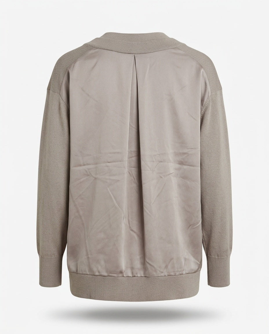 ALLSAINTS Mixed-Media V-Neck Knit Sweater in Taupe/Greige - photo 2