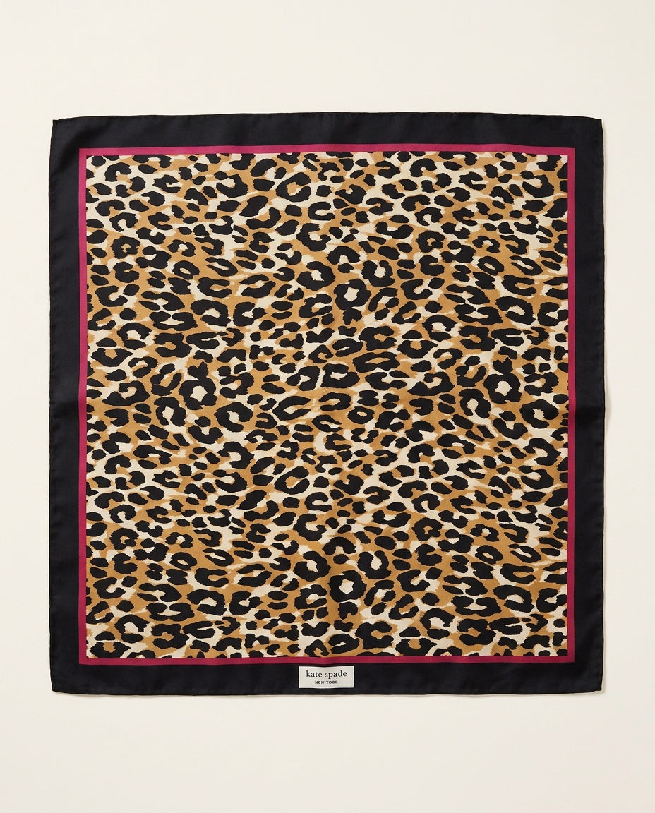 Kate Spade New York Leopard Silk Square Scarf with Black and Pink Borders - photo 2