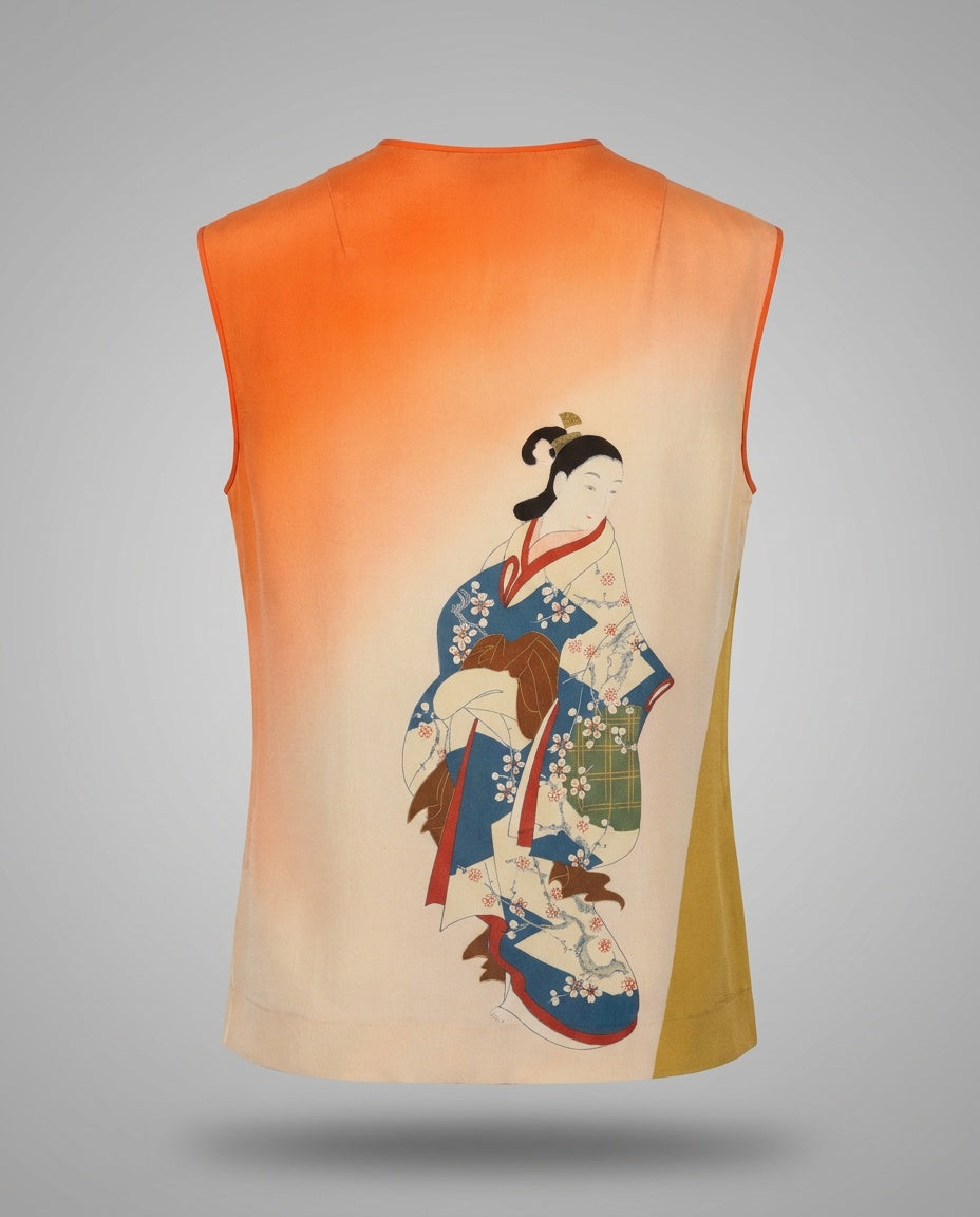 Sleeveless Silk Top with Ombre Gradient and Ukiyo-e Print - photo 2
