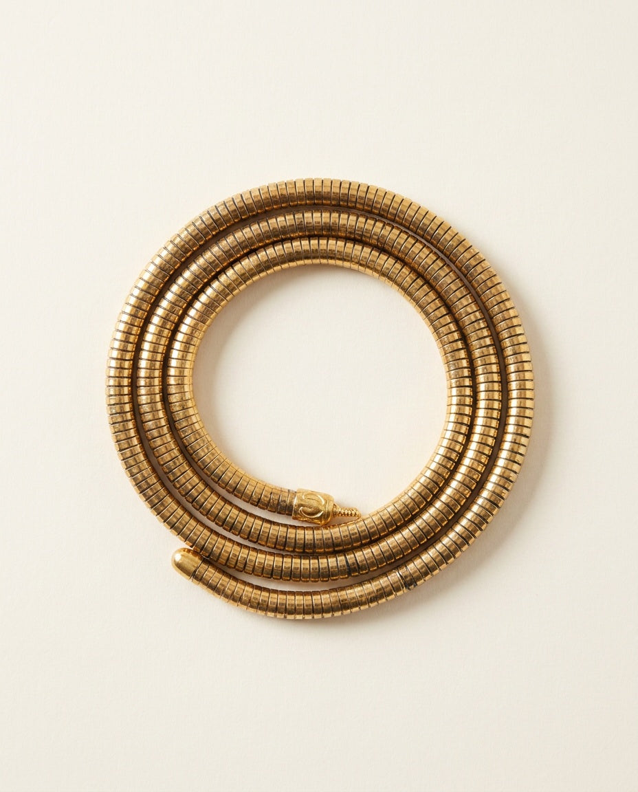 Gold-Tone Snake-Form Flexible Metal Belt with Sculpted Head and Blue Cabochon Eyes - photo 2