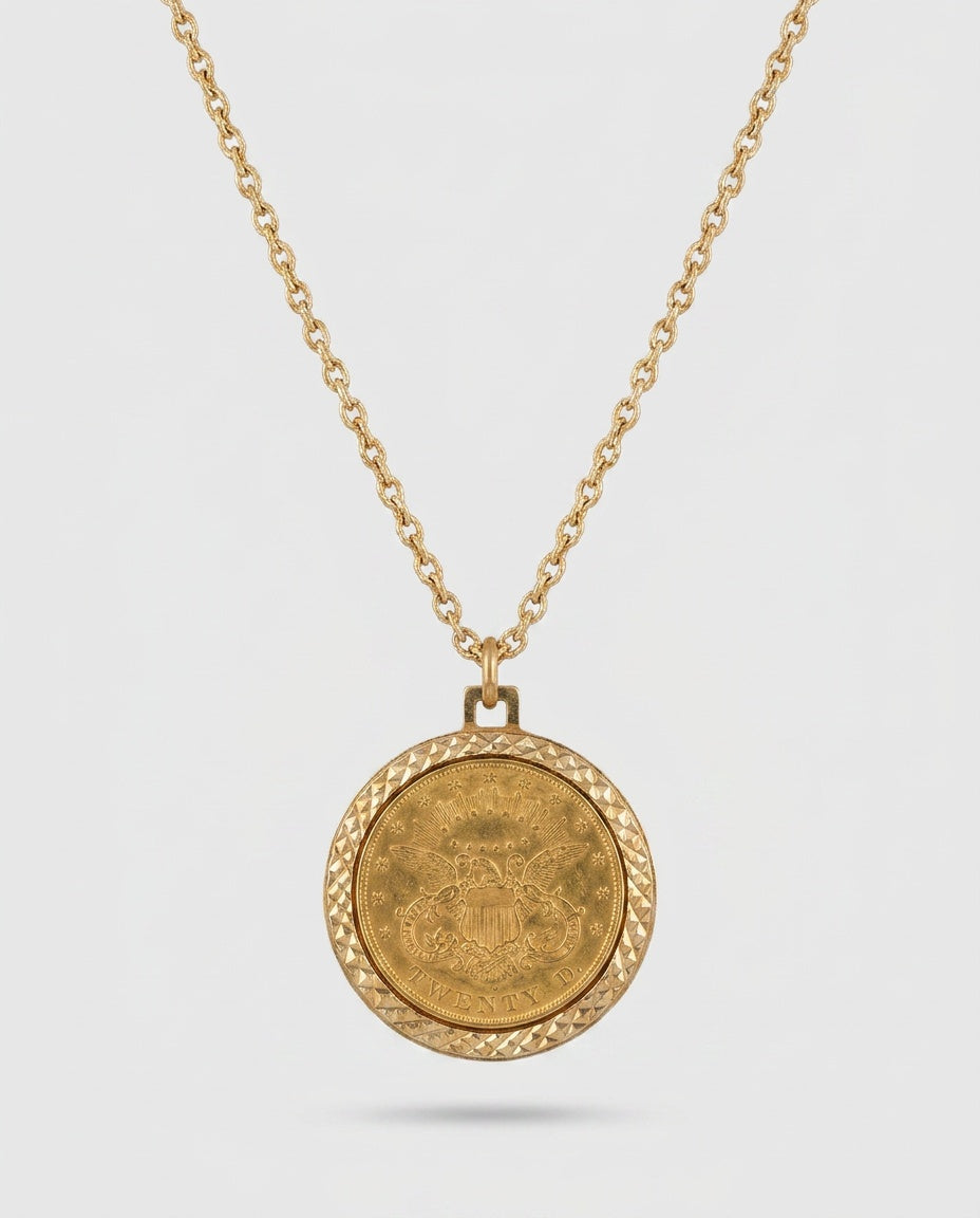 1970s-1980s Gold-Tone Coin Pendant Necklace with Eagle and Liberty Portrait - photo 2