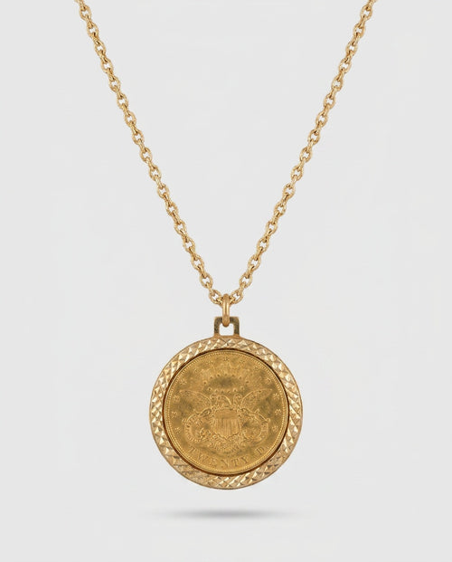 1970s-1980s Gold-Tone Coin Pendant Necklace with Eagle and Liberty Portrait - photo 2