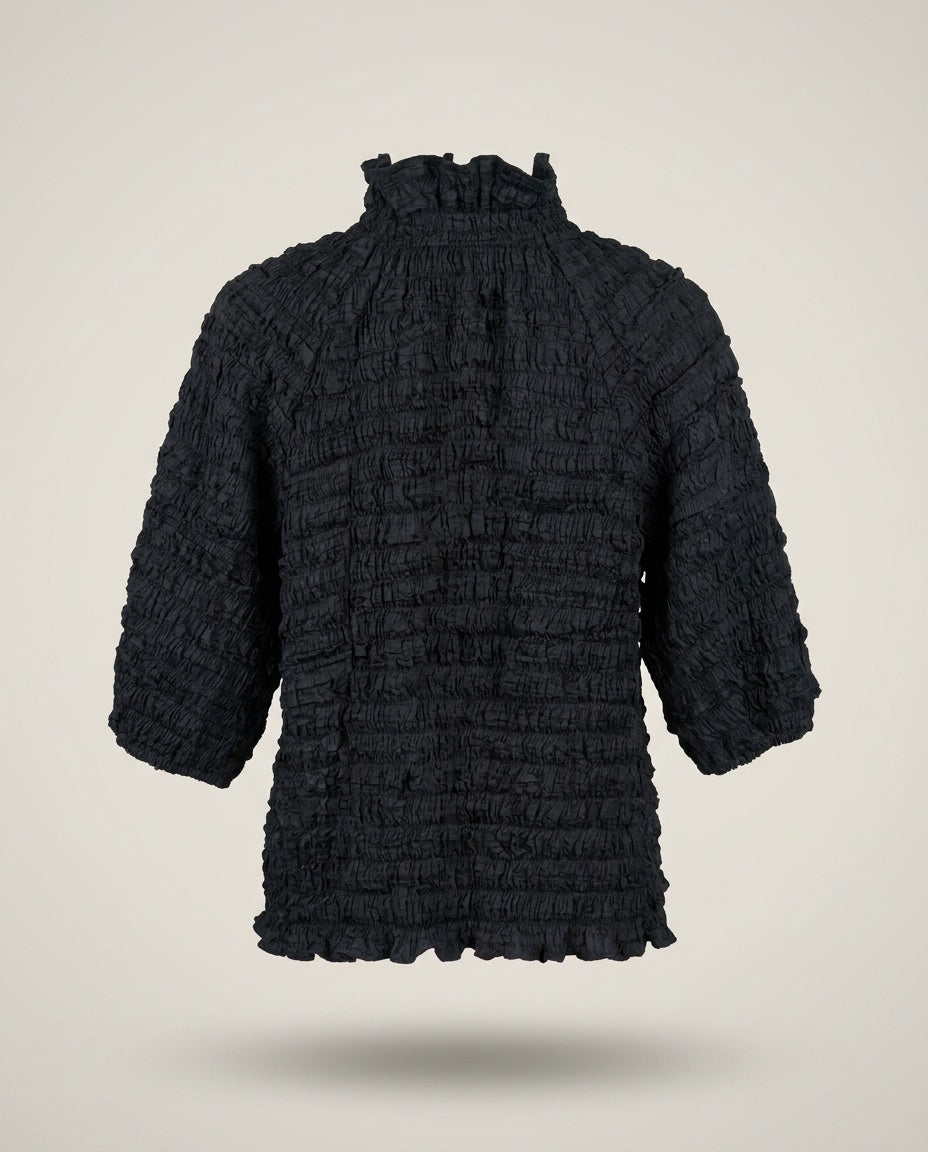 1950s Unbranded Black Smocked Shirred Open-Front Jacket - photo 2