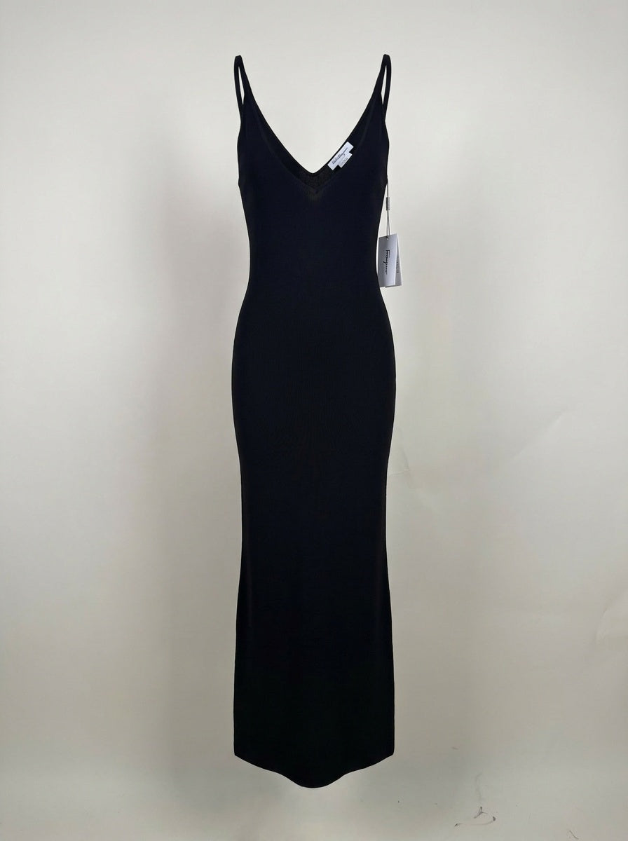Salvatore Ferragamo Black Sleeveless Maxi Slip Dress with Deep V-Neck and Body-Con Silhouette - photo 1