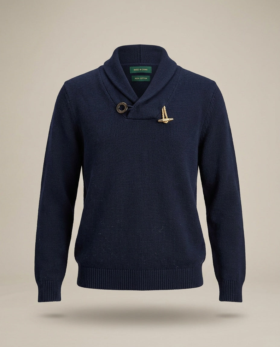 Ralph Lauren Navy Blue Shawl Collar Pullover Knit Sweater - photo 1