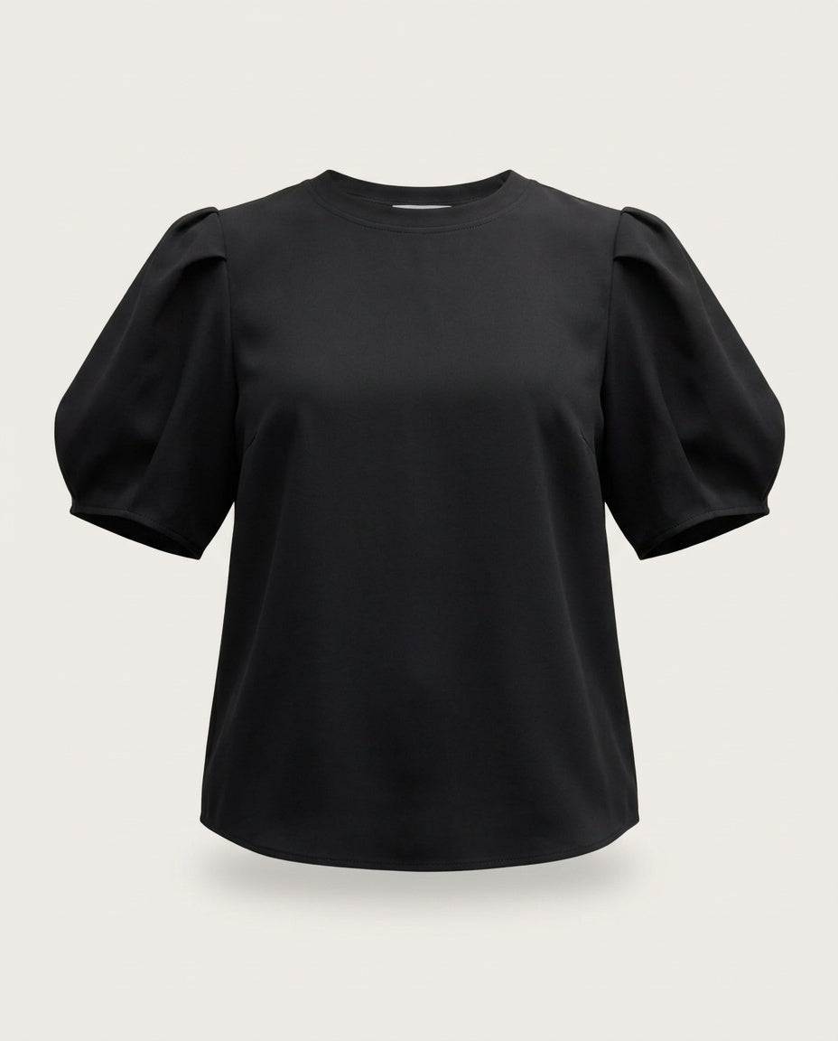 A.L.C. Black Puff-Sleeve Blouse in 63% Triacetate / 37% Polyester - photo 1