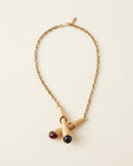 Gold-Tone Double Rope Statement Necklace with Double Cone Pendants and Cabochon Stones - photo 1