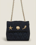 Quilted Denim Mini Chain Shoulder Bag with Sea-Motif Hardware - photo 1
