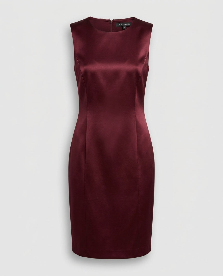 GIO'GUERRERI Deep Burgundy Satin Sheath Dress - photo 1