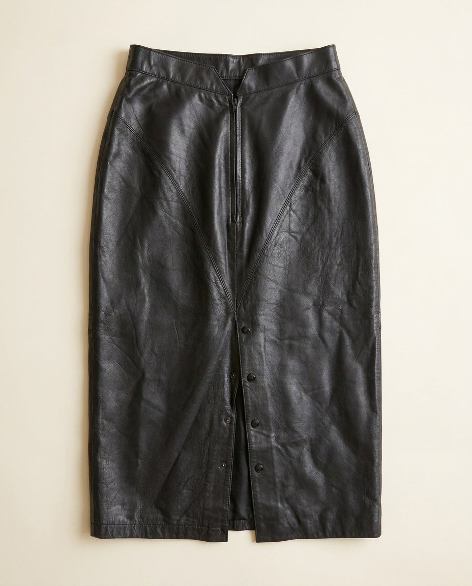 G-III Leather Fashions Black Leather Midi Skirt, 1980s - photo 1