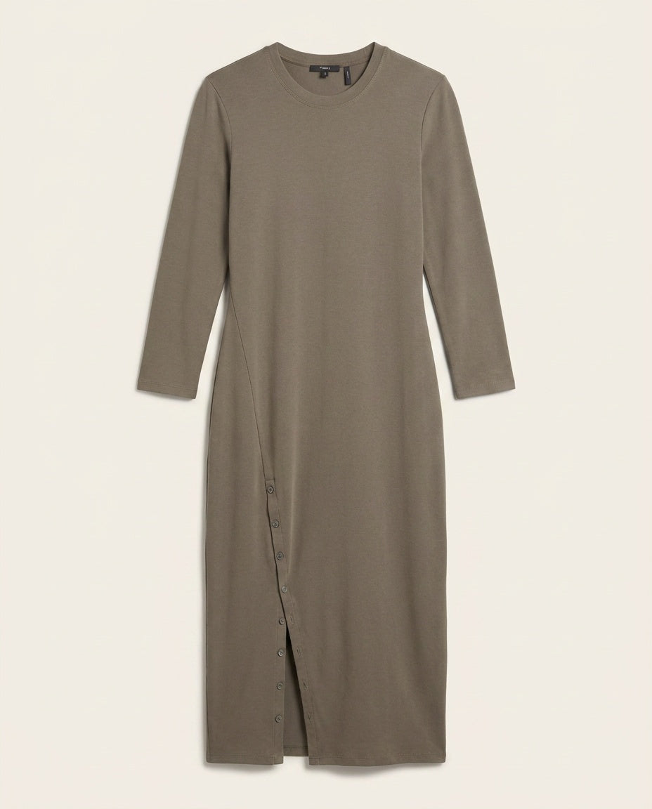 Theory Long-Sleeve Bodycon Midi Dress in Taupe-Olive Grey - photo 1