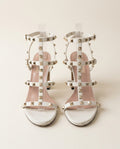 Valentino Garavani White Studded Block-Heel Sandals with Gold Studs - photo 1