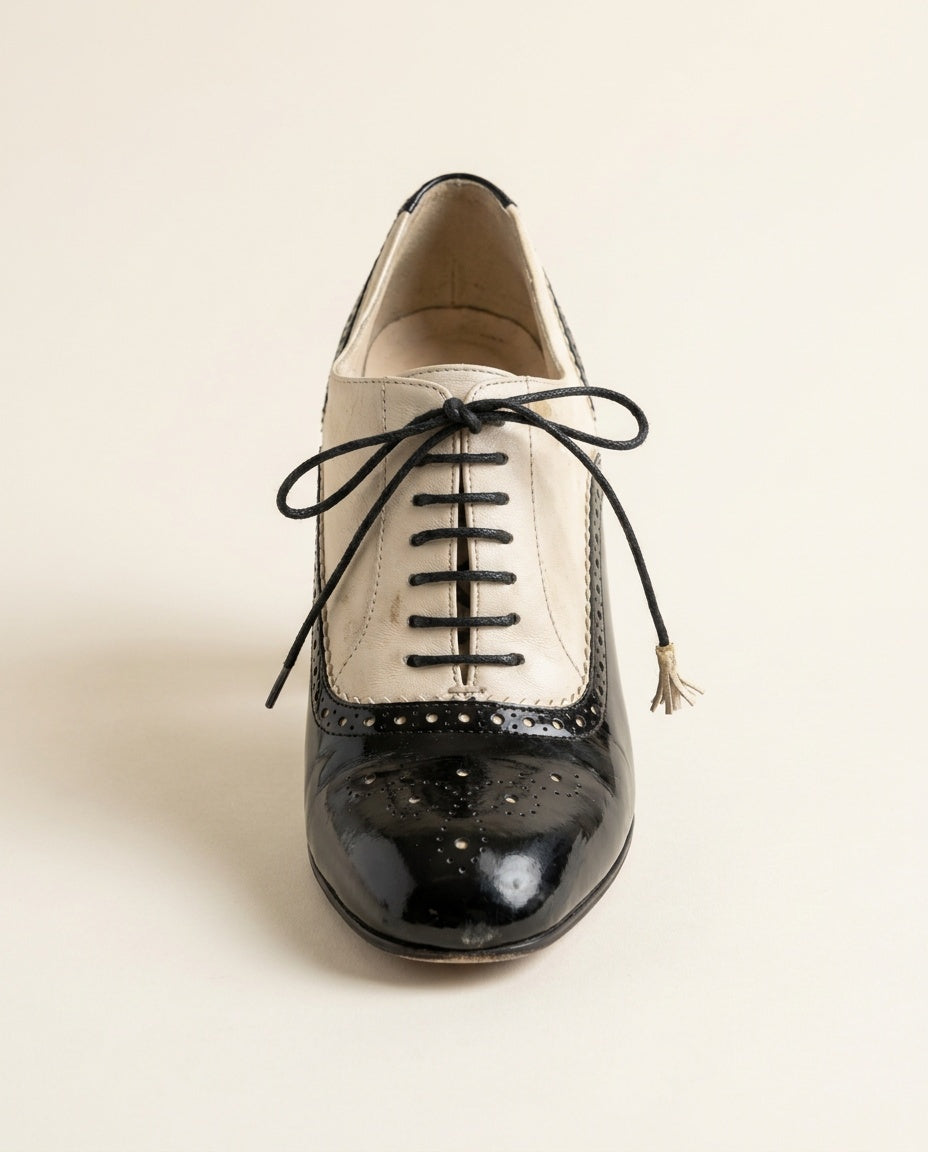 BALLY Two-Tone Patent Leather Lace-Up Heeled Bootie - photo 1