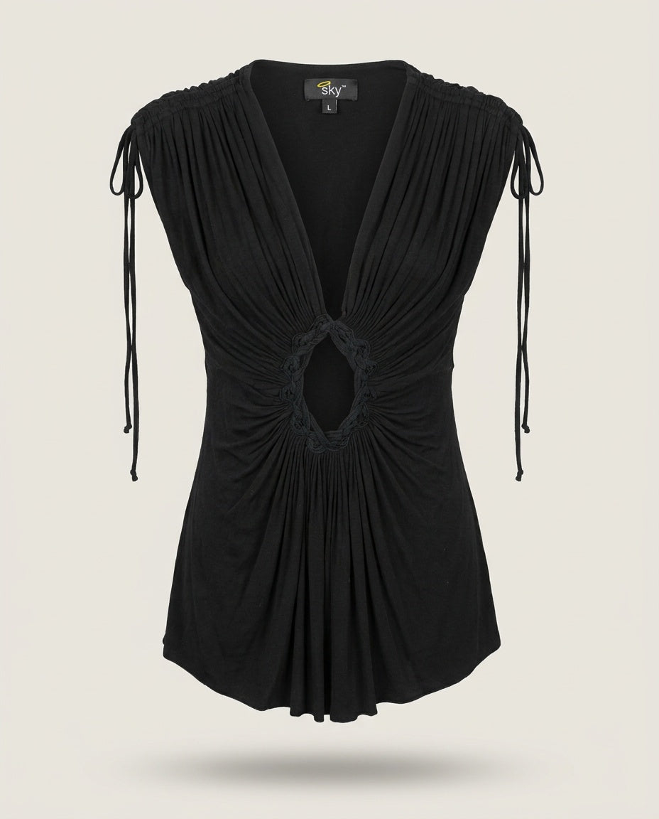 Black Ruched Sleeveless Top with Cutout - Sky - photo 1