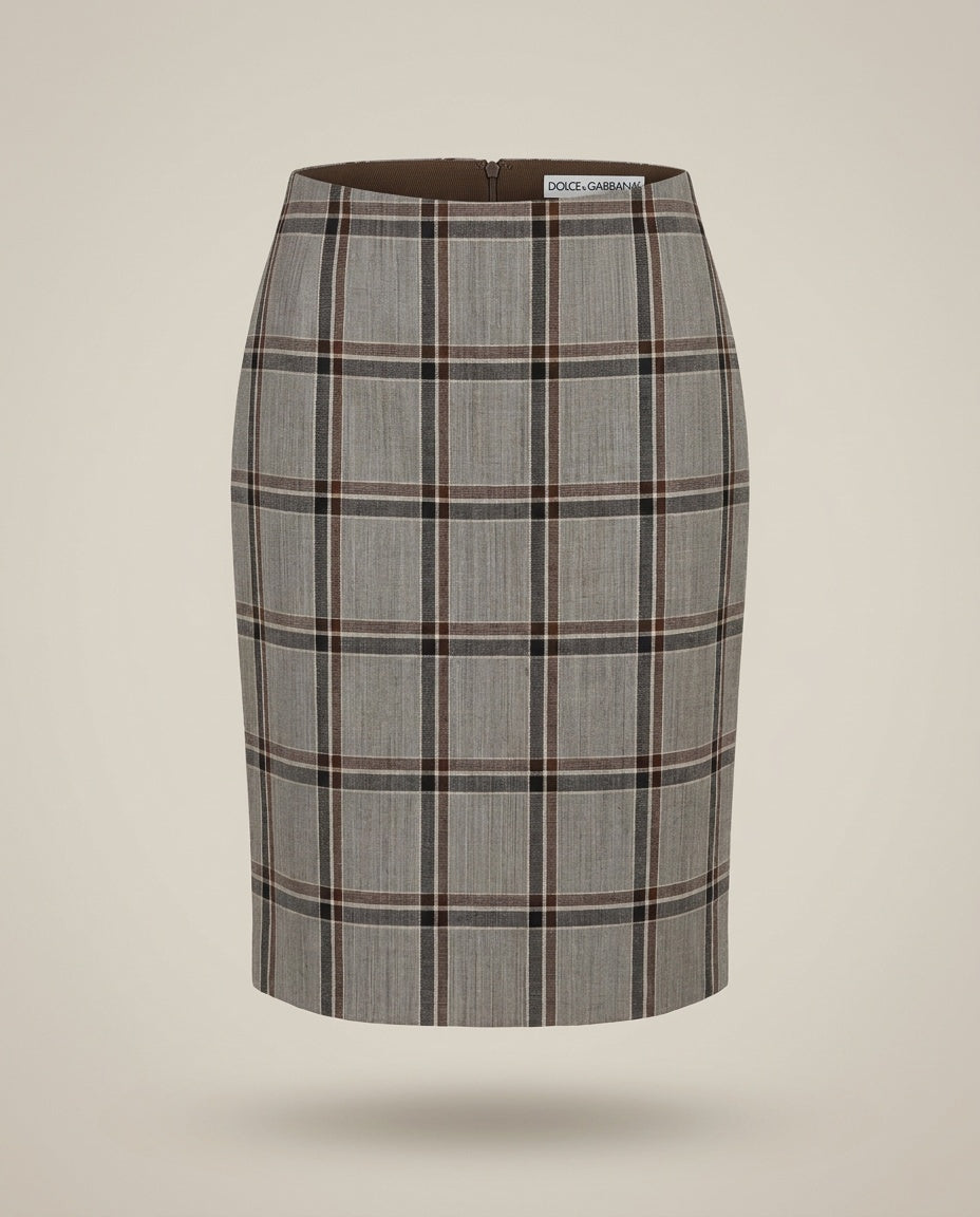 Dolce & Gabbana Grey Plaid Pencil Skirt - Wool-Like Fabric - photo 1
