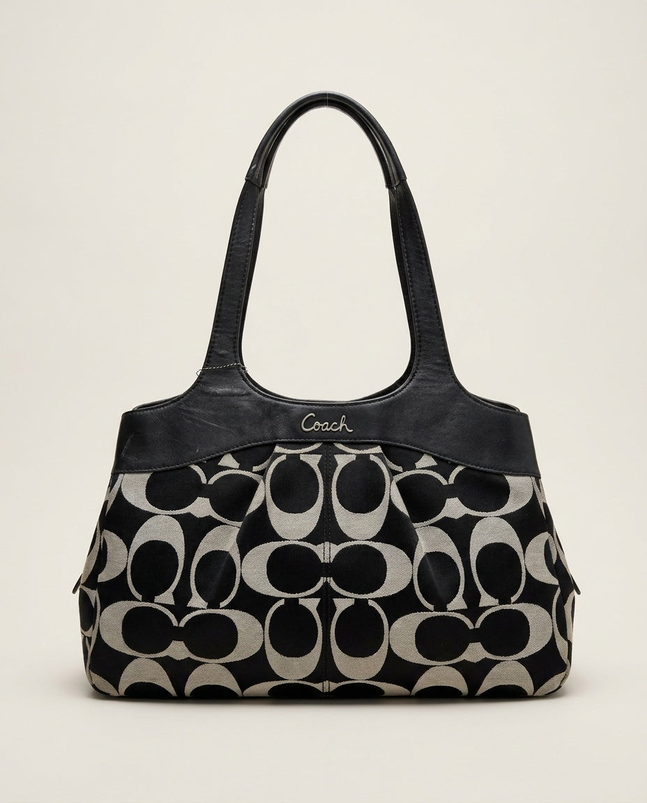 Coach Structured Tote Handbag in Black and White/Cream Jacquard - photo 1