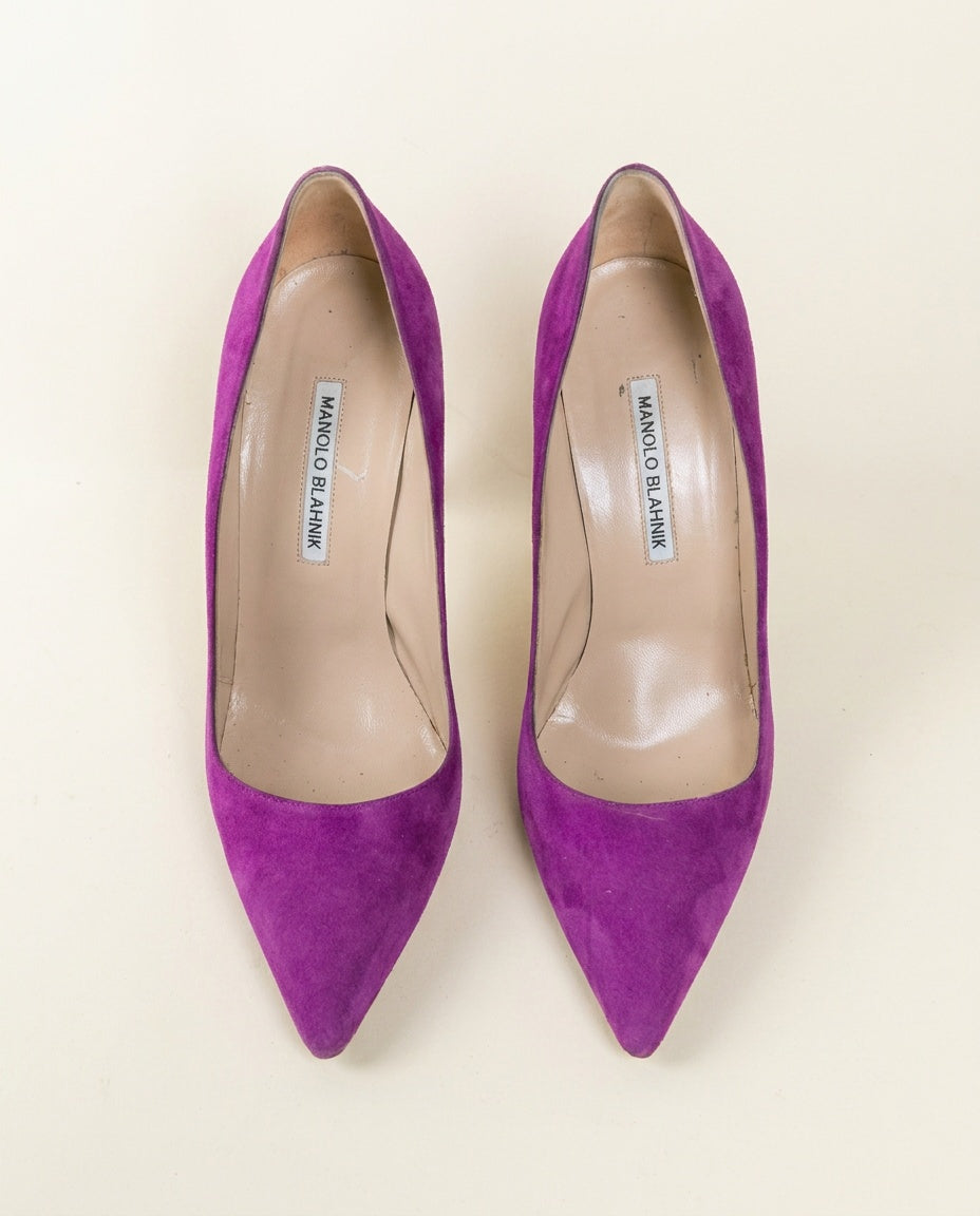 Manolo Blahnik Bright Purple Suede Pointed-Toe Stiletto Pumps - photo 1